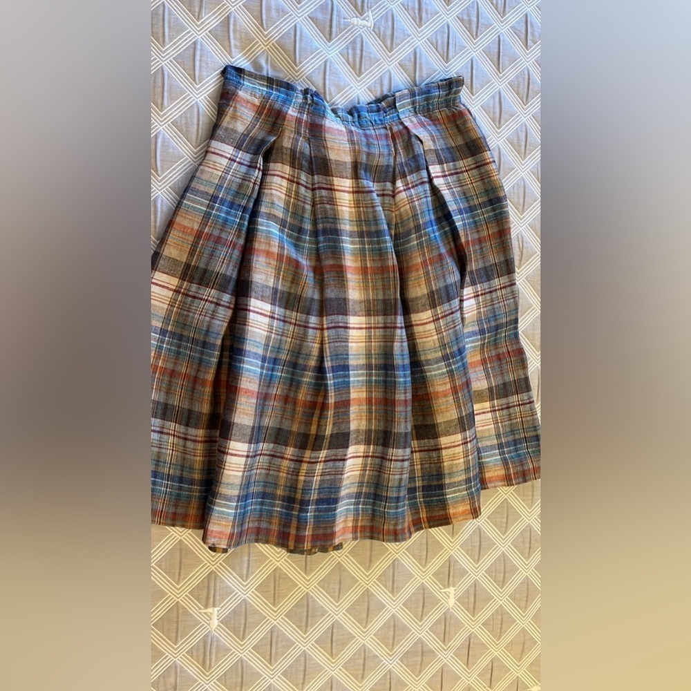 Vintage Y2K Zara Colorful Checkered A-Line midi linen Skirt - Picture 7 of 9